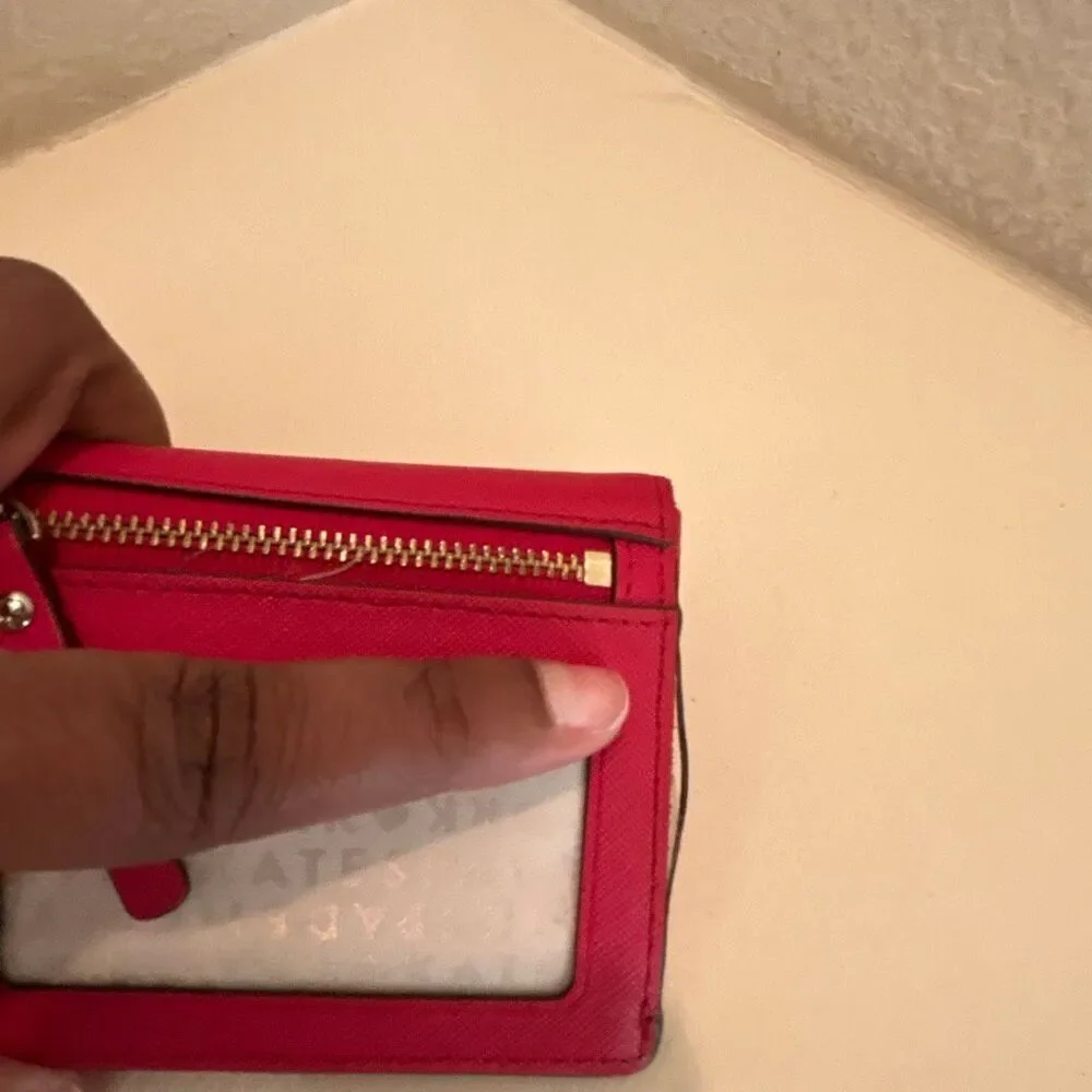 Kate Spade Compact Pouch Wallet Red Saffiano Leather Fold Over Cardholder